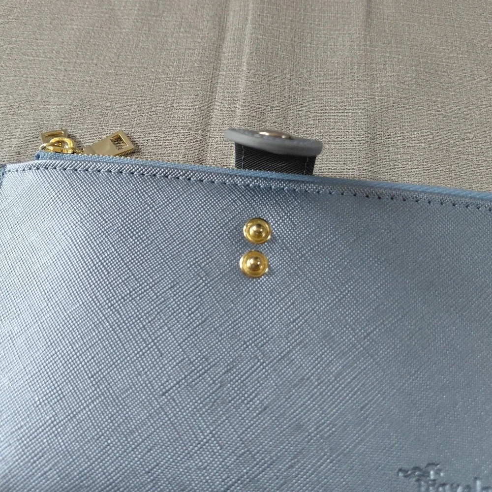 Travelambo RFID Blocking Bifold Multi Card Wallet With Zipper Pocket Gold Blue